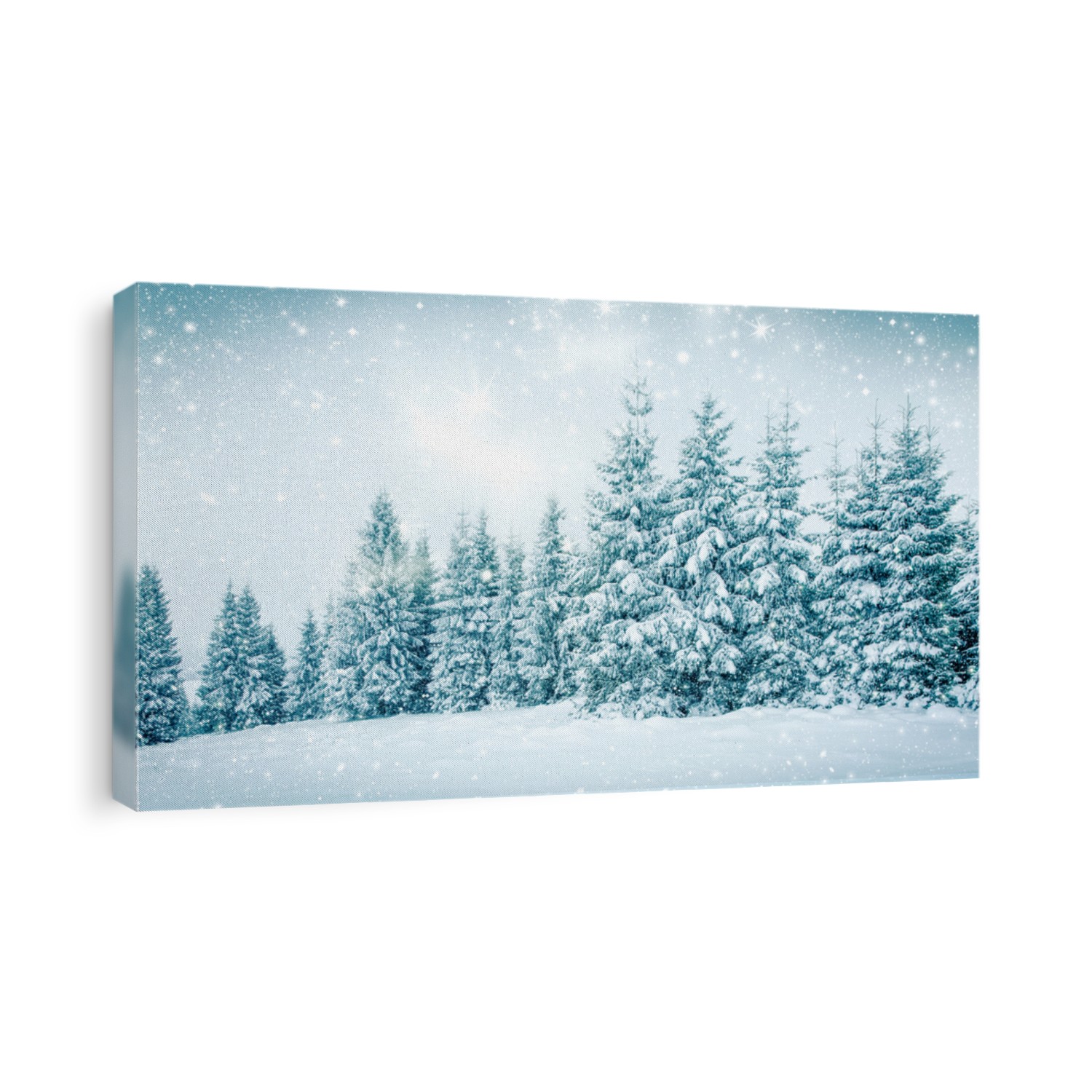 christmas background of snowy winter landscape with snow or hoarfrost covered fir trees and copy space - winter magic holiday