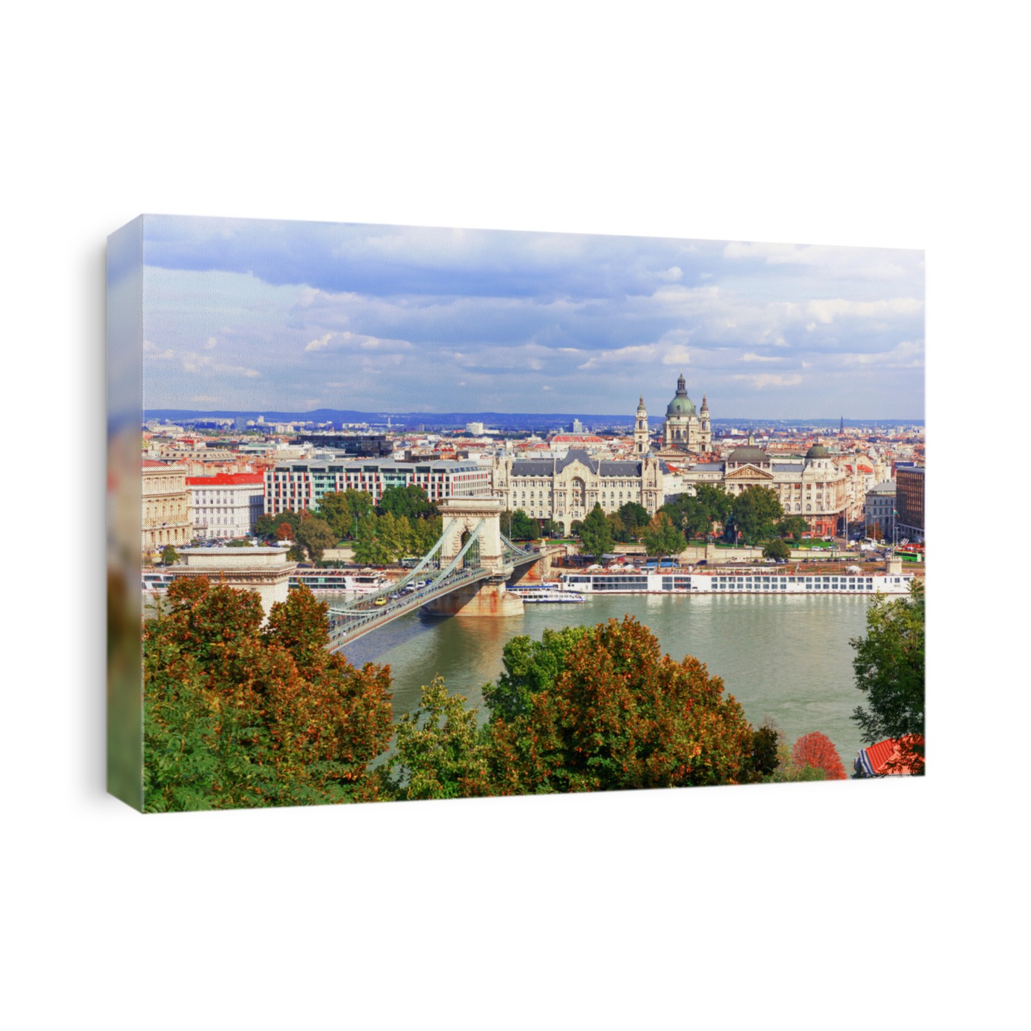 Hungary. Budapest. View on Danube, Chain Bridge and St. Stephen's Basilica