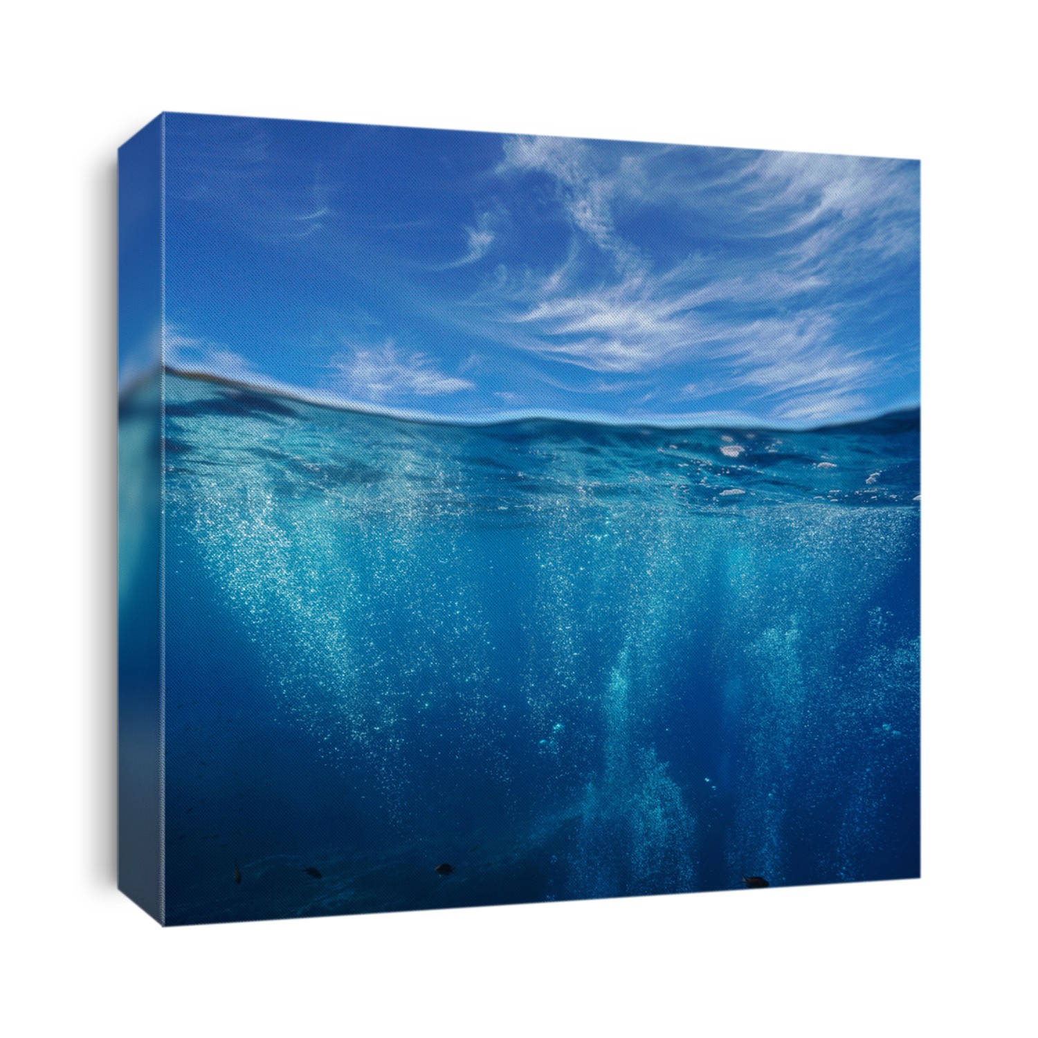 Seascape, Air Bubbles Underwater Sea And Blue Sky With Cloud, Split ...